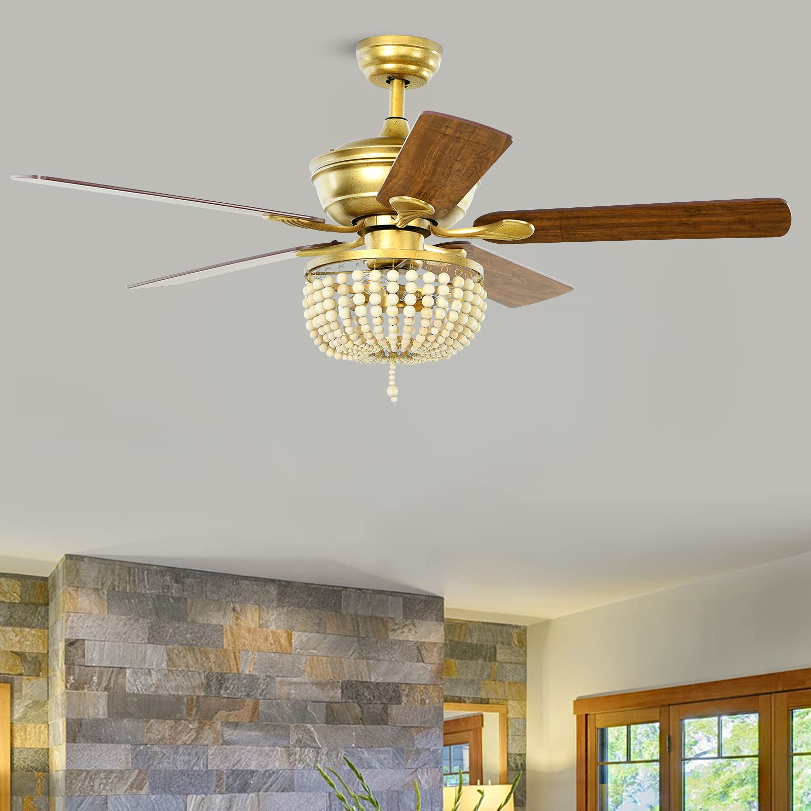 Tangkula 52" Ceiling Fan with Lights and Remote Control, Retro Lighting Ceiling Fan with 5 Blades, ETL Certification, 3 Speeds